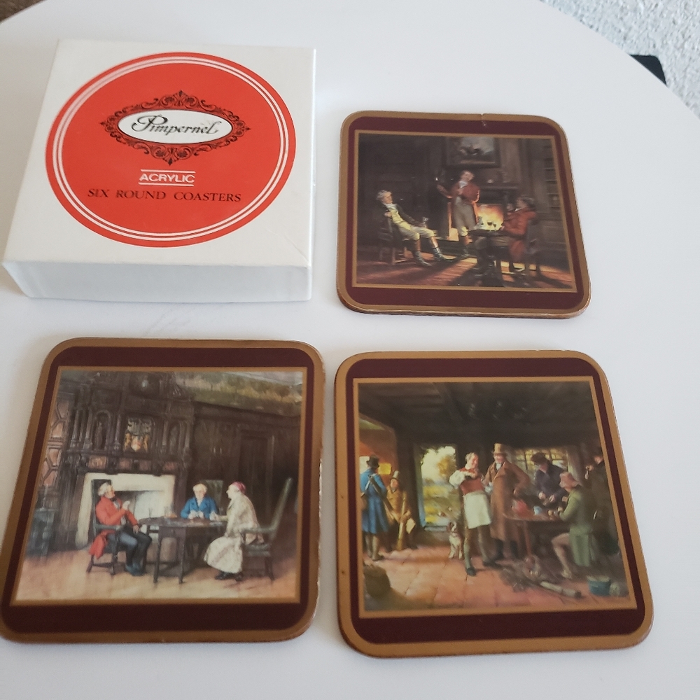 Vintage  Pimpernel 3 Items 1800s Scene Victorian Corked Bottom Coasters